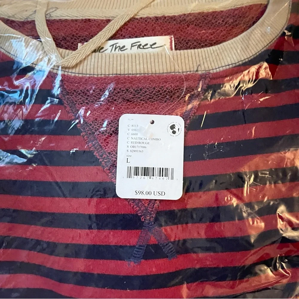 NEW Free People Classic Striped Oversized Crewneck - Picture 9 of 10
